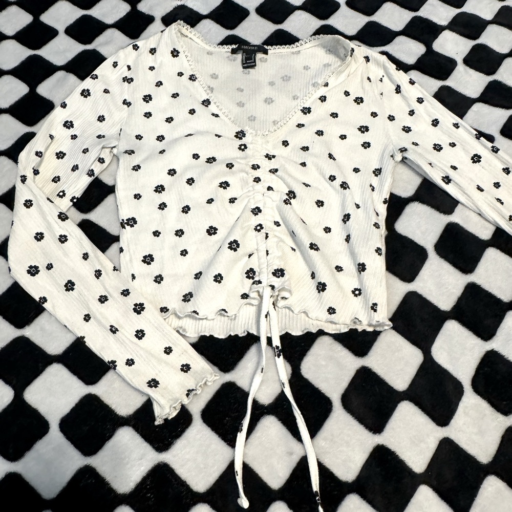 Forever 21 Long Sleeve Pull String Crop Top Small